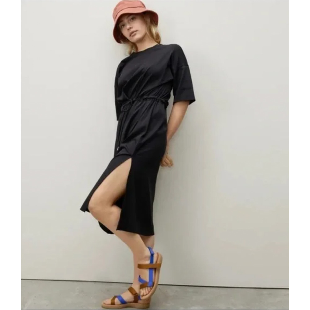 Everlane Womens The Luxe Cotton Tee Dress XXS Black Short Sleeve Tie Front NWT - Picture 2 of 10